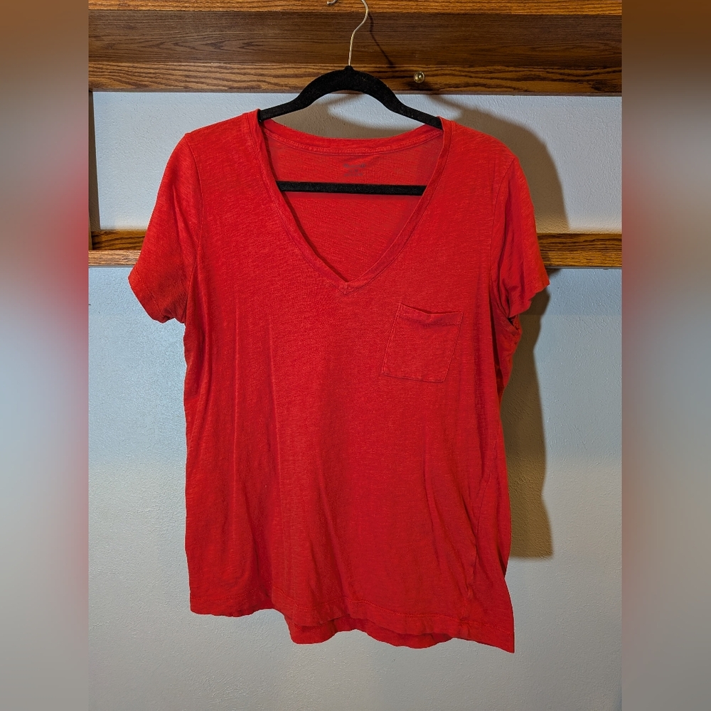 Madewell Bright Red V-Neck Pocket Tee